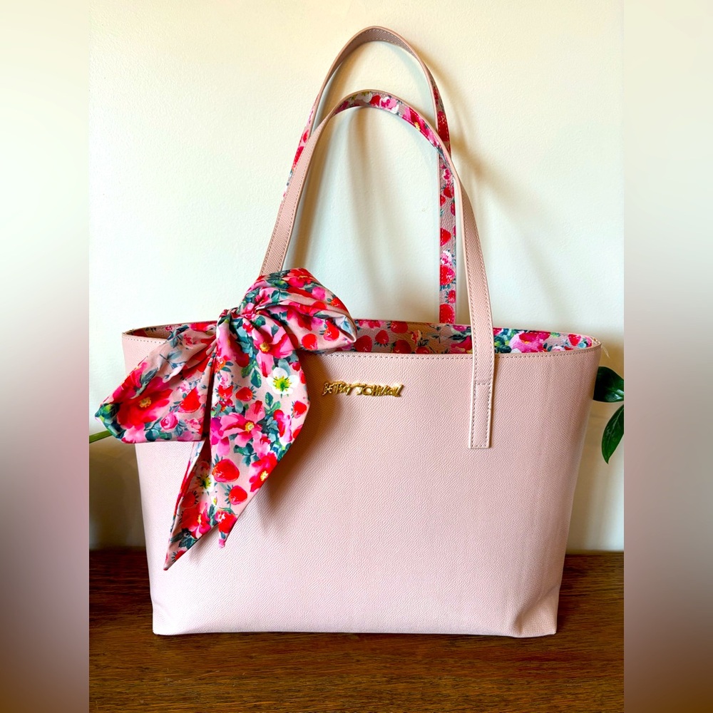 Betsey Johnson light pink tote bag with floral interior
